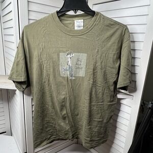 Vintage Y2K It's All Good Cool People Graphic Tee‎ Olive Green Men's XL **Flaws